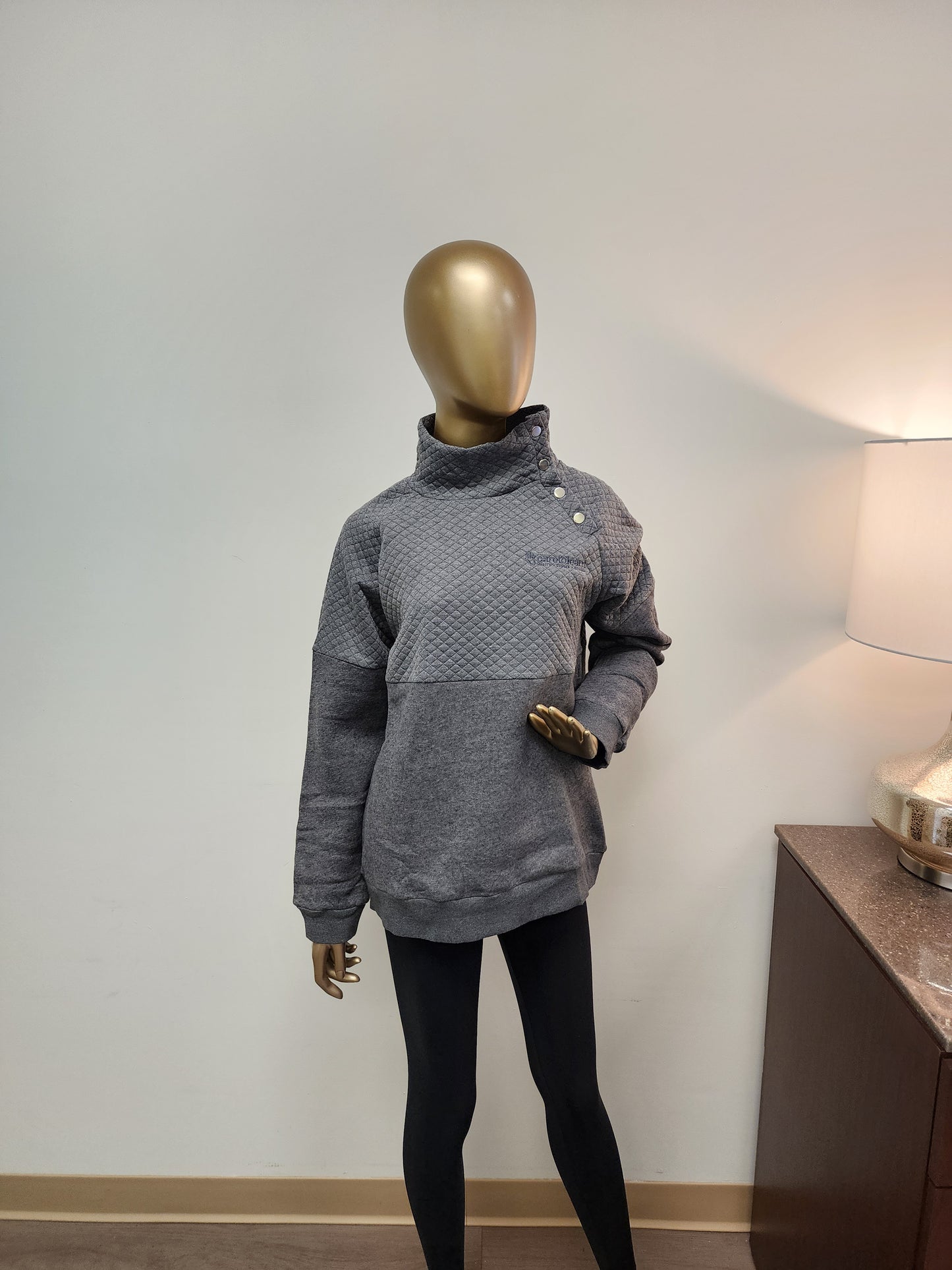 Pullover: Half Quilted Cowl Neck with Button Closure