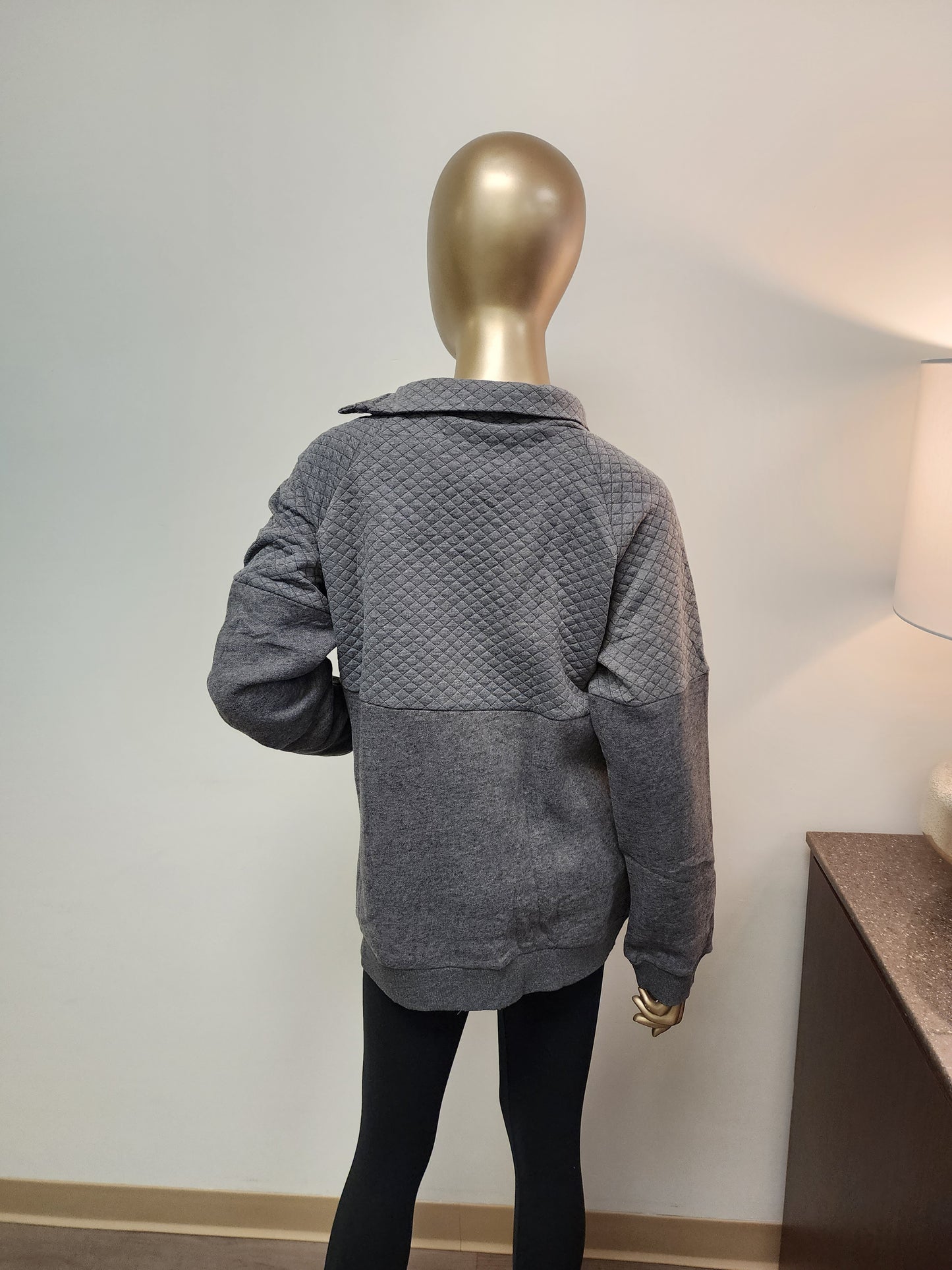 Pullover: Half Quilted Cowl Neck with Button Closure