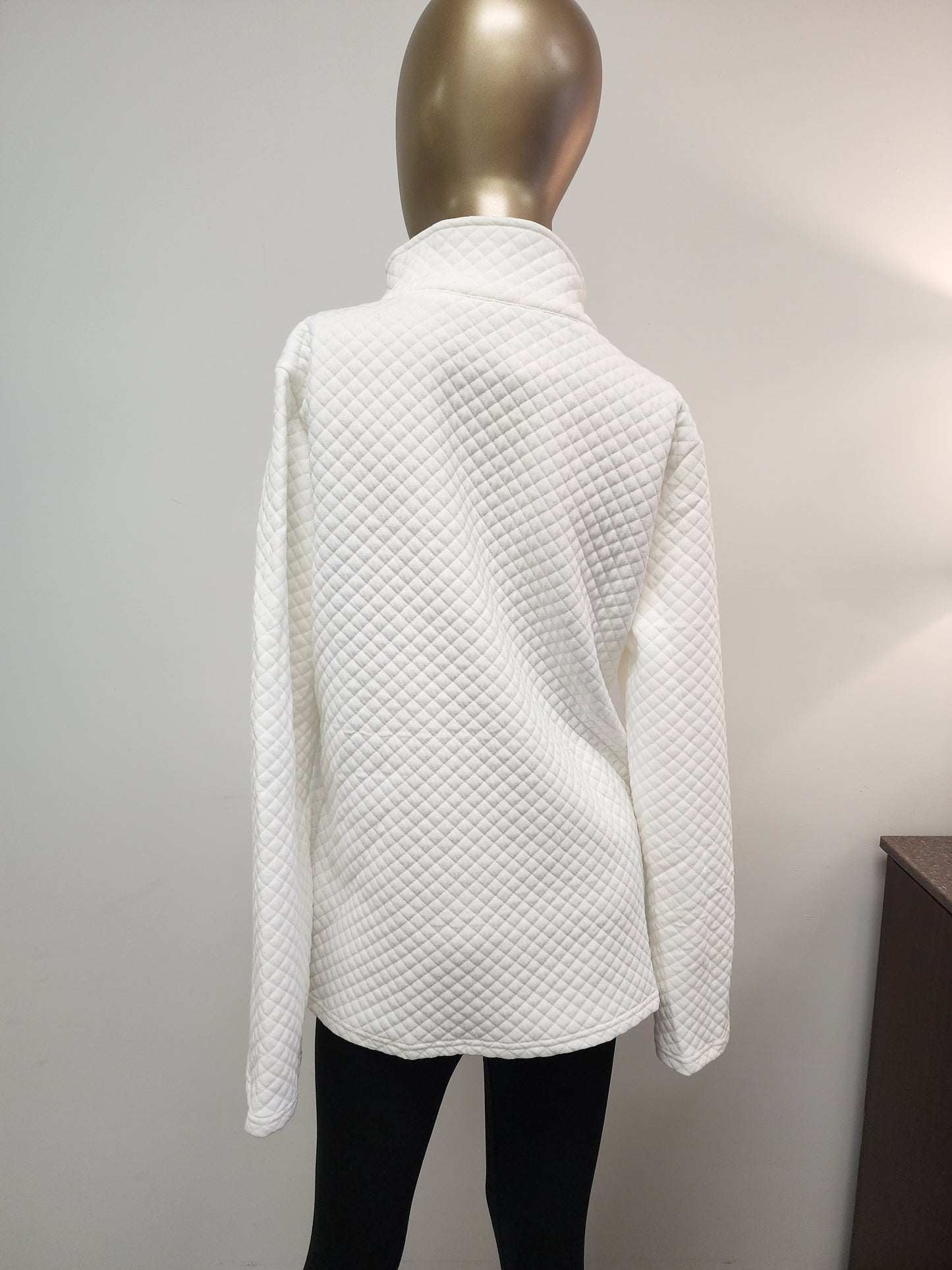 Pullover: Quilted Quarter Button Neck