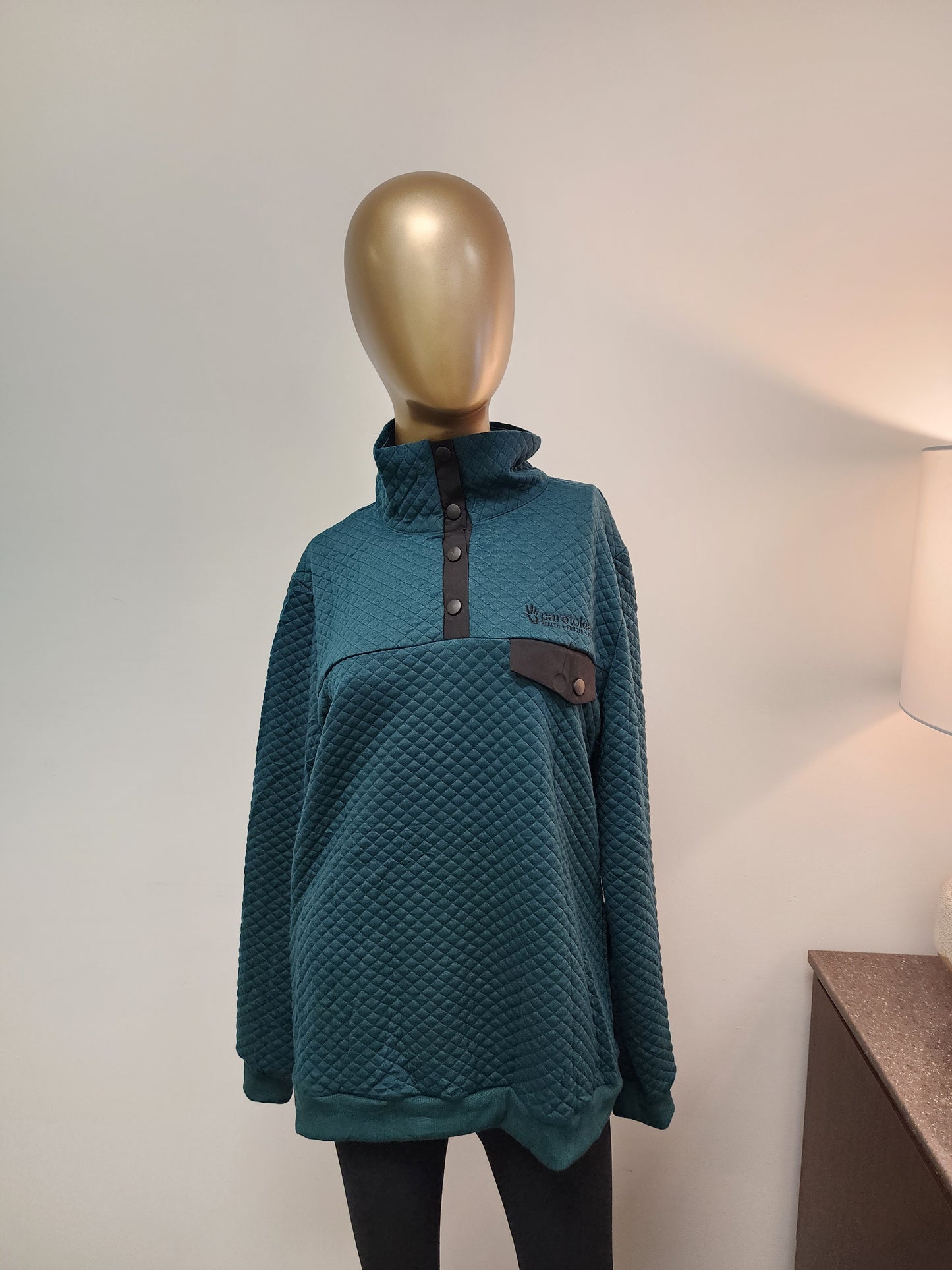 Pullover: Quilted Quarter Button Neck w/ Pocket Accent