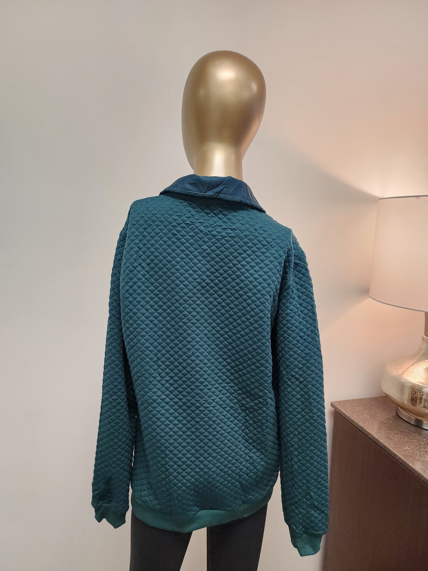 Pullover: Quilted Quarter Button Neck w/ Pocket Accent