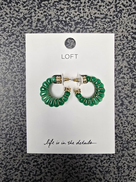 Loft Earrings: Round Green Huggie