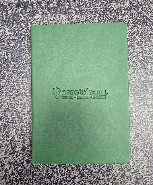 Journal: Embossed Leather with Care to Learn logo