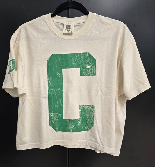 Shirt: Cream Crop 'C' Short Sleeve