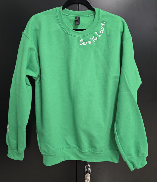 Sweatshirt: Care to Learn Neck Detail Kelly Green