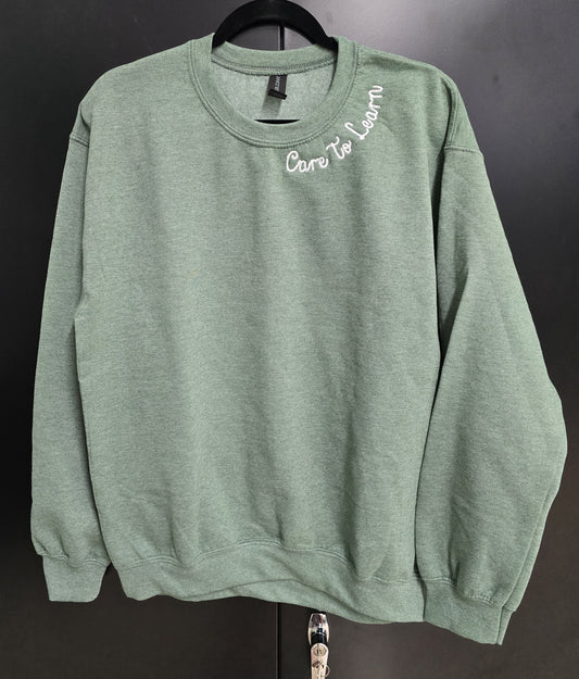 Sweatshirt: Care to Learn Neck Detail Sage Green