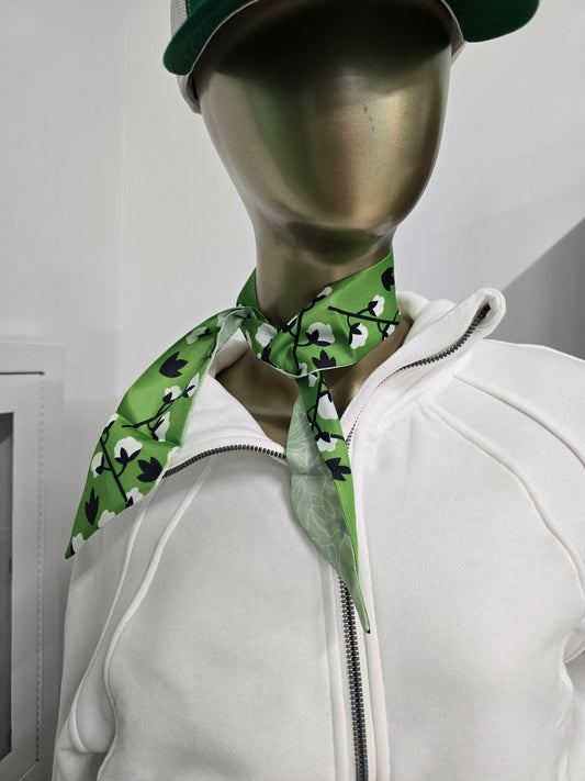 Scarf: Silky Floral Dark on Light Green