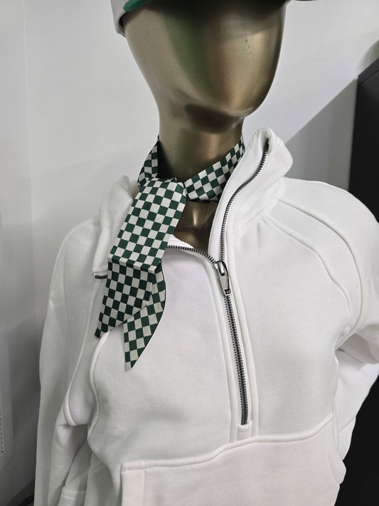 Scarf: Silky Dark Green & White Checker