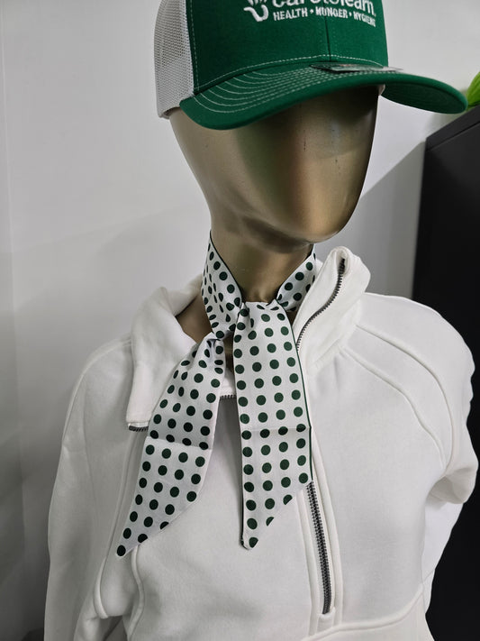 Scarf: Silky Dark Green & White Polka Dot