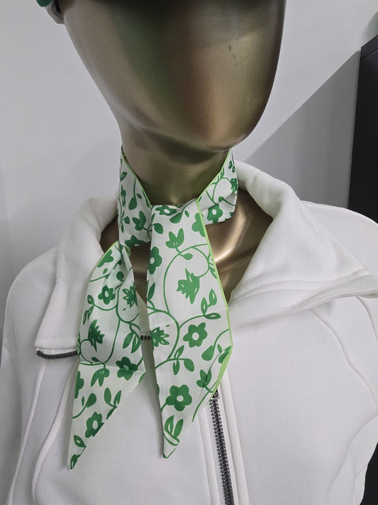 Scarf: Silky Floral Green on White