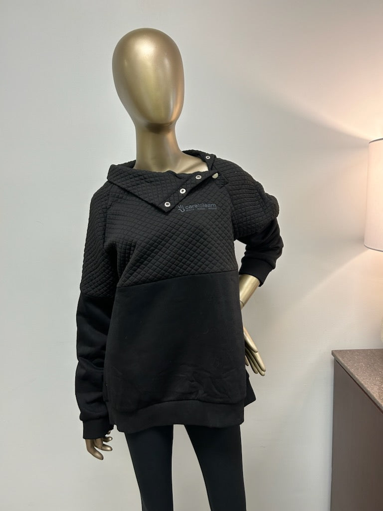Pullover: Half Quilted Cowl Neck Button Closure