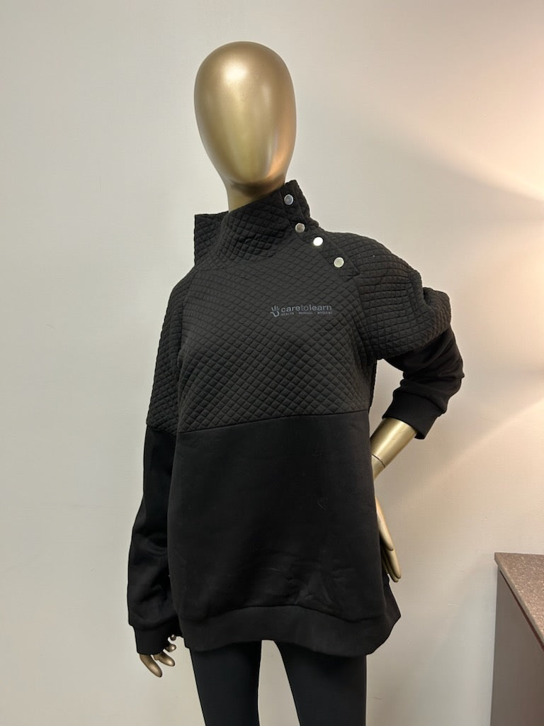 Pullover: Half Quilted Cowl Neck Button Closure