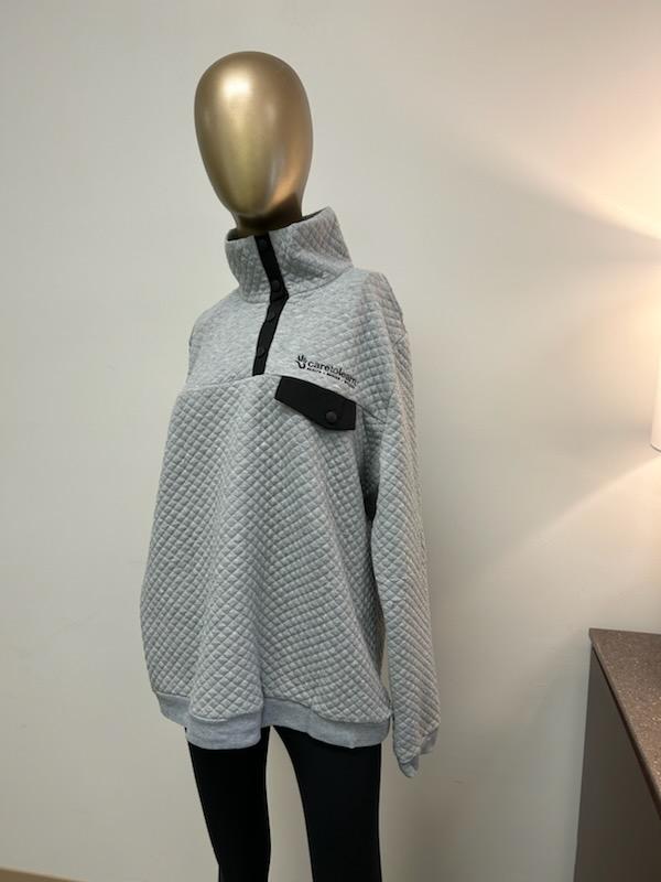Pullover: Quilted Button Neck and Pocket Accent
