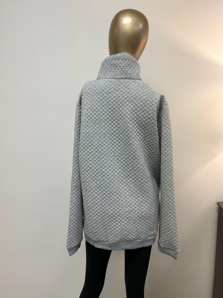 Pullover: Quilted Button Neck and Pocket Accent