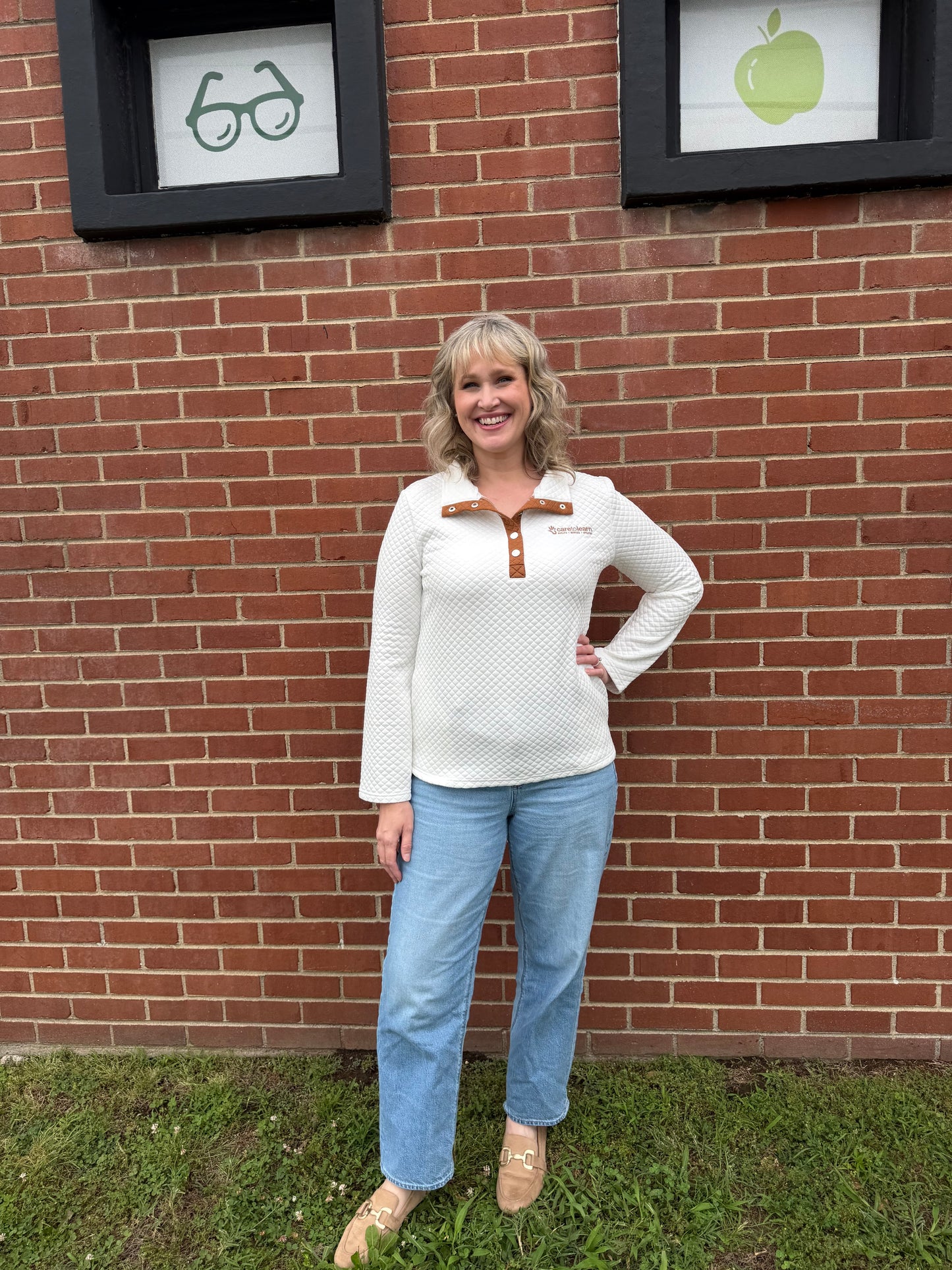 Pullover: Quilted Quarter Button Neck