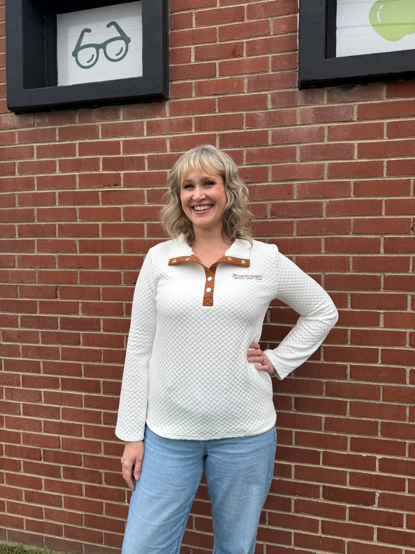 Pullover: Quilted Quarter Button Neck