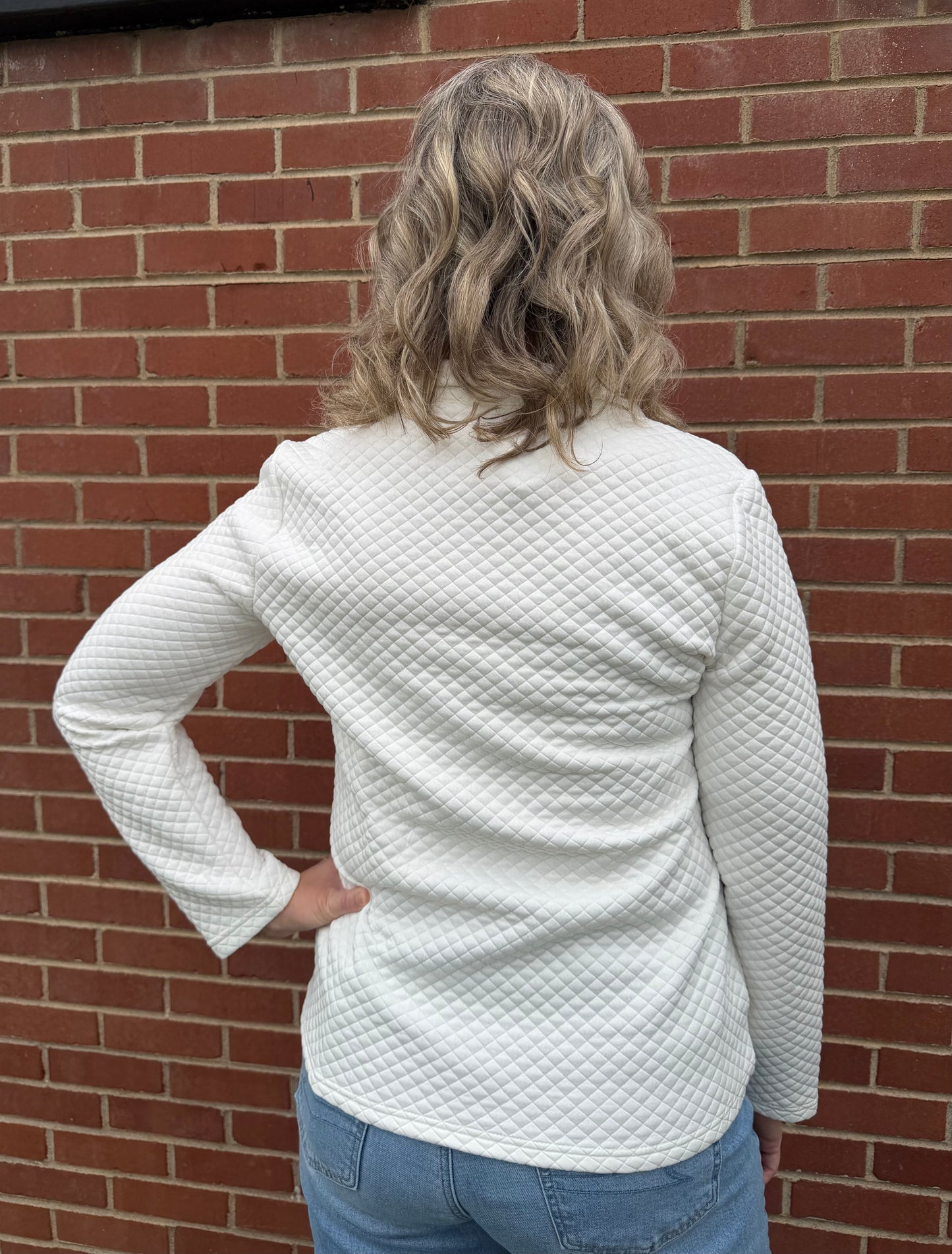 Pullover: Quilted Quarter Button Neck