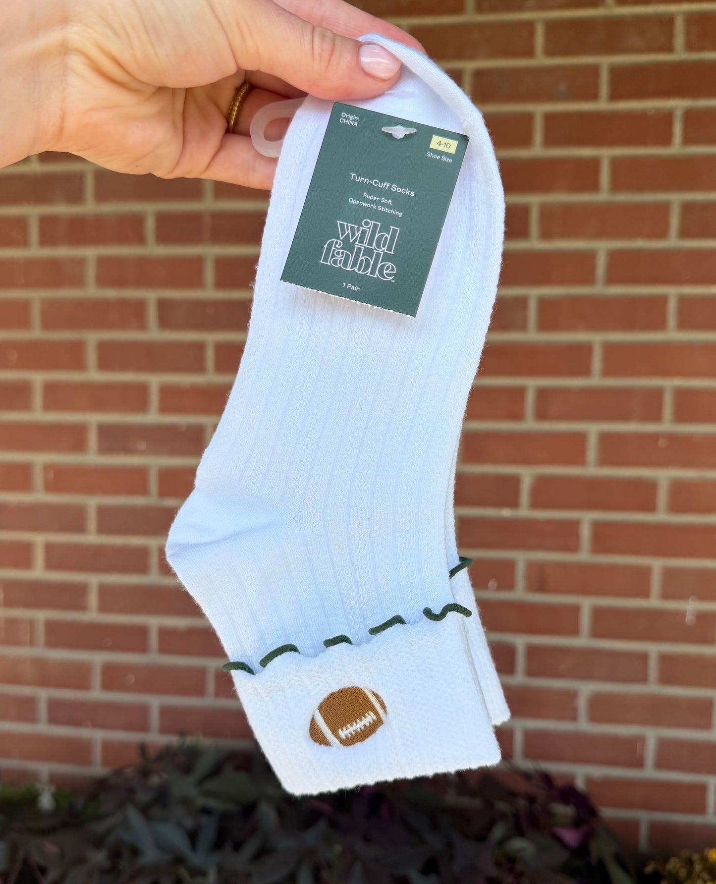 Women's Game Day Embroidered Football Pointelle Bobby Socks with Lettuce Edge Cuff