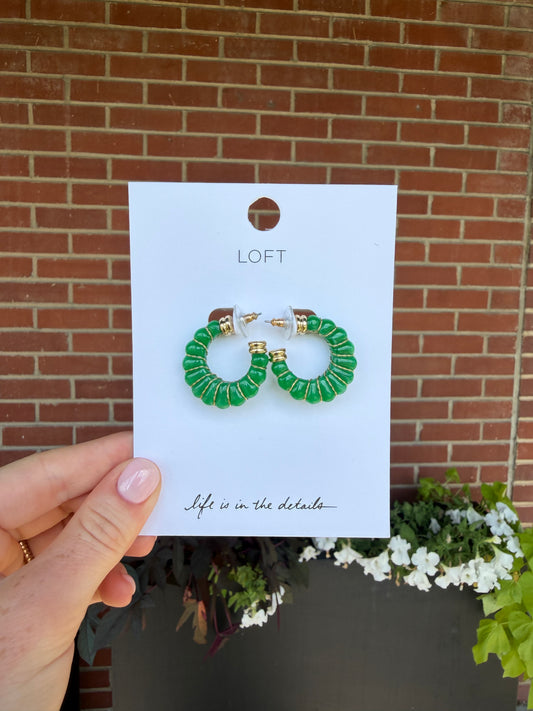Loft Earrings: Round Green Huggie