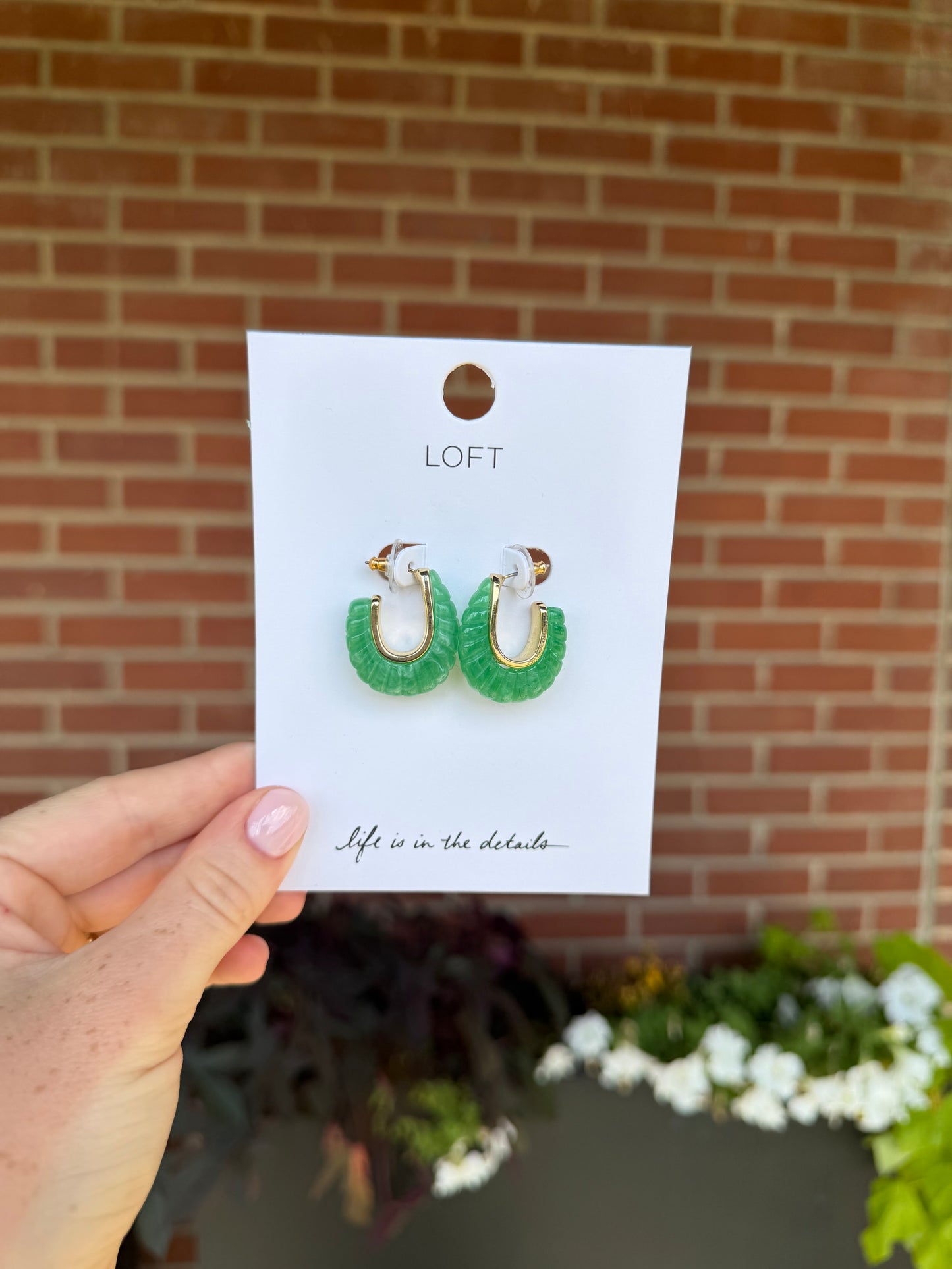 Loft Earrings: Oval Green Huggie