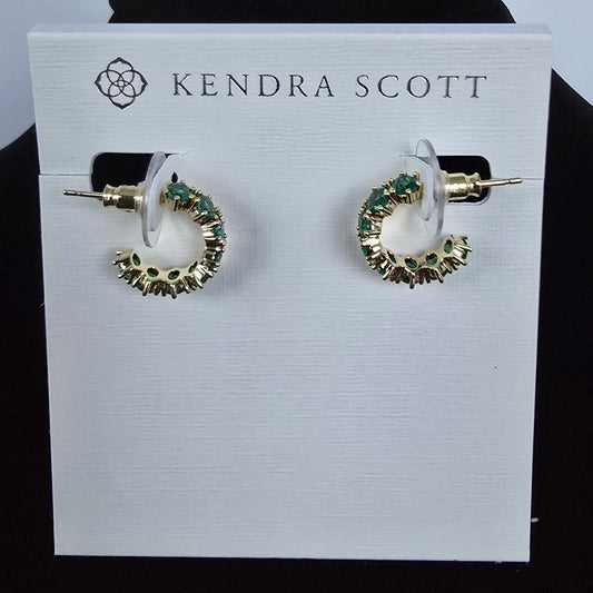 Kendra Scott Emerald Green Cailin Gold Crystal Huggie Earrings